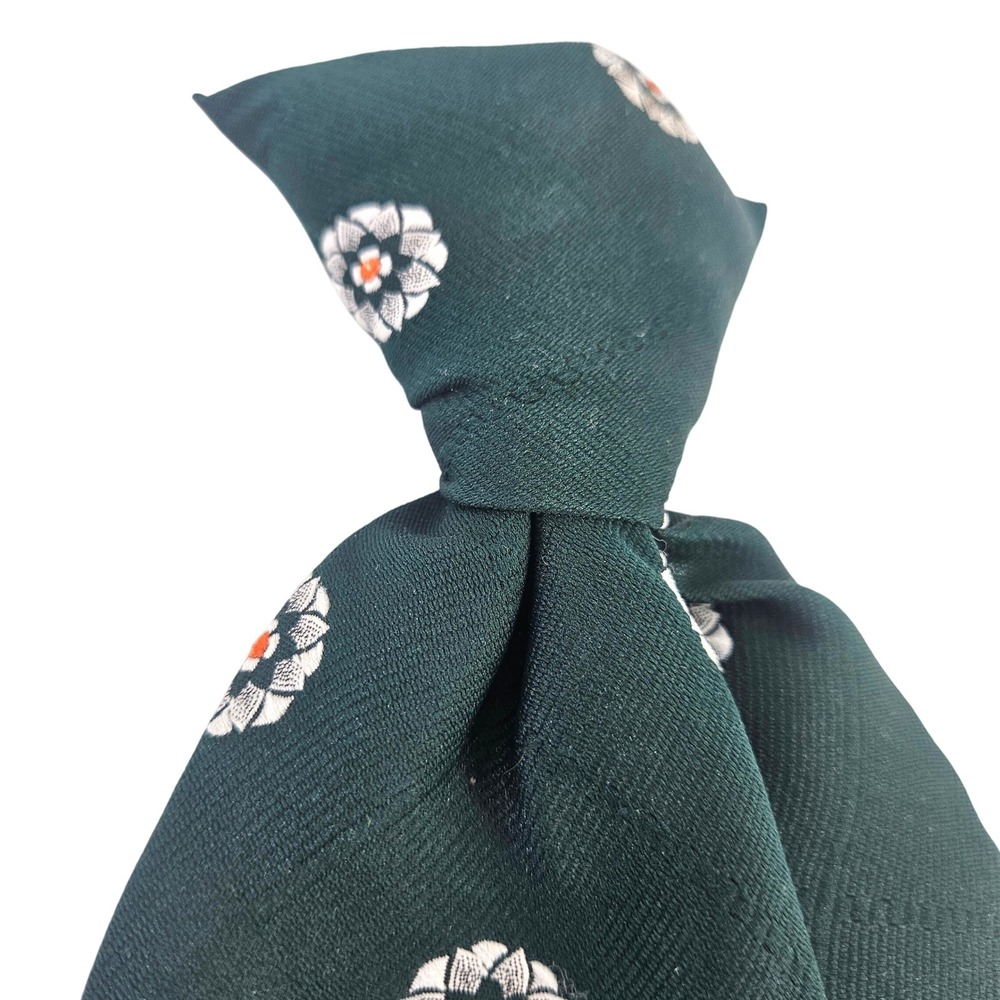 Vintage 70s Disco Monsieur Cravat Tie Dark Green Floral Polyester Clip On USA